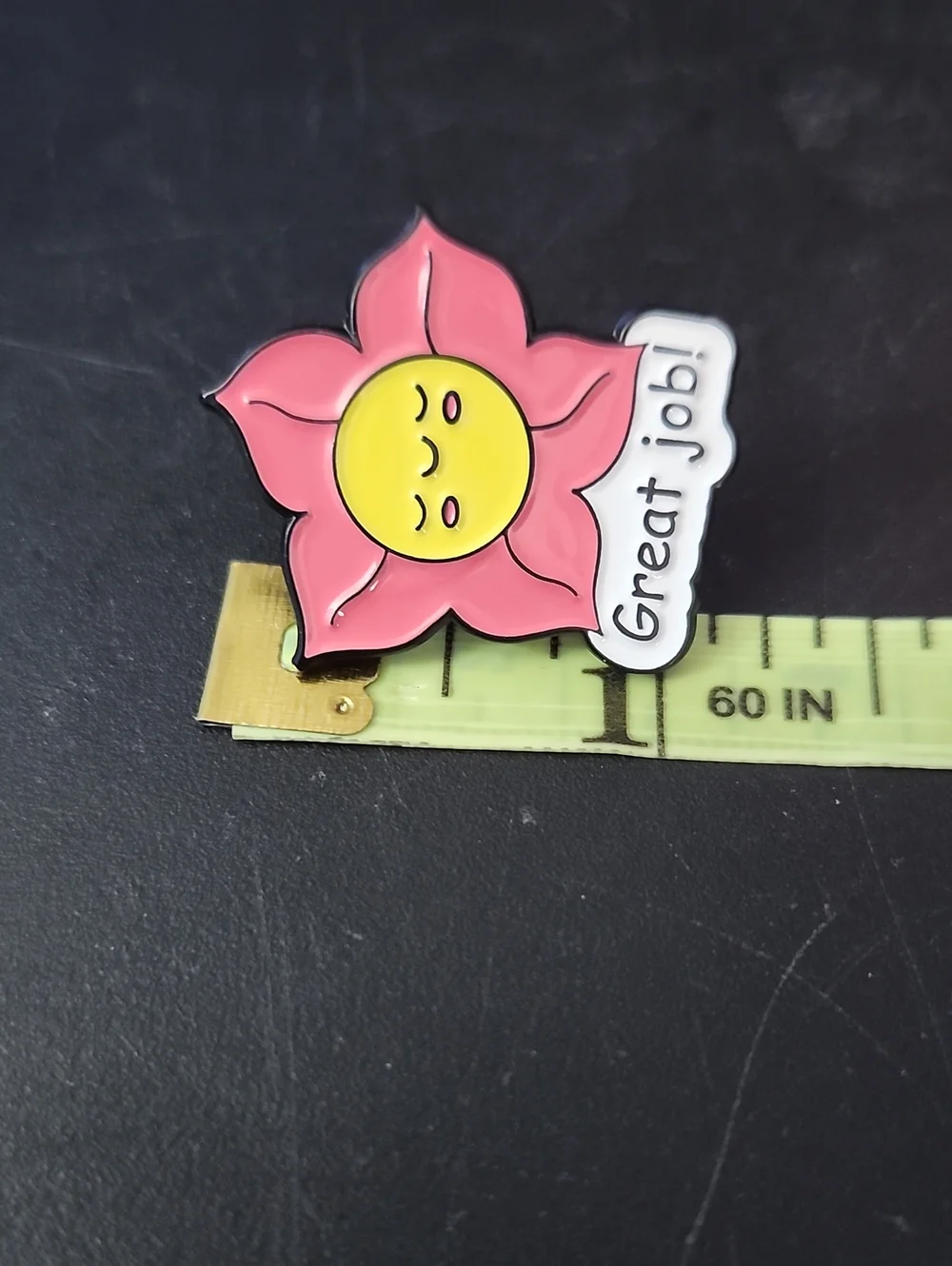 Pink Flower 'Great Job!' Enamel Pin - Cute Reward Badge